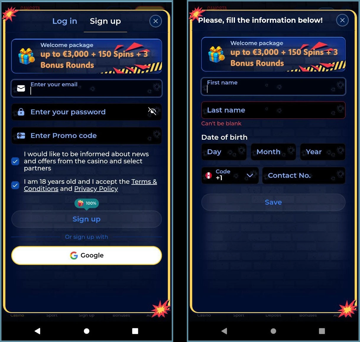 Quick registration for new players at Gangstasino