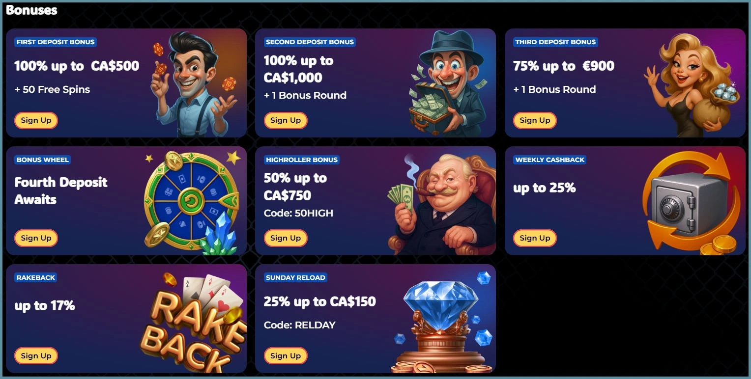 Bonus deals and exclusive promotions at Gangstasino in Canada